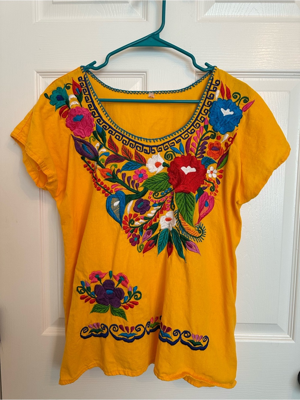 Yellow Embroidered Floral Women’s Top